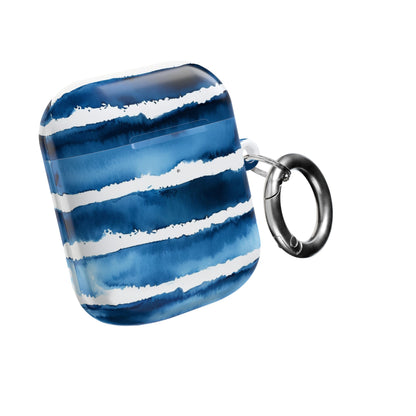 Blue Watercolor Stripe AirPod Case — Coastal Wave Protective Cover