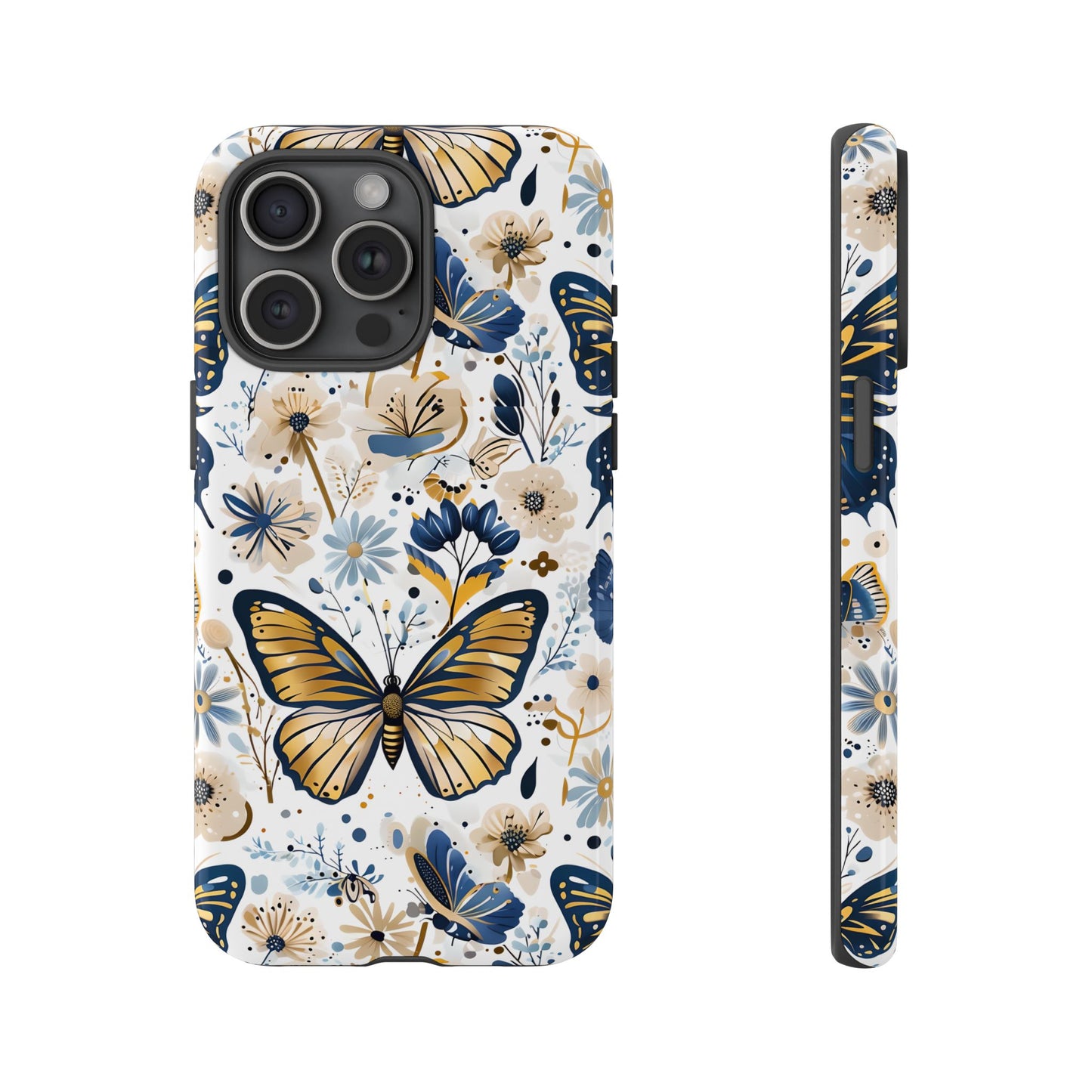 Navy & Gold Butterfly Floral Phone Case - Seamless Pattern Design Cover