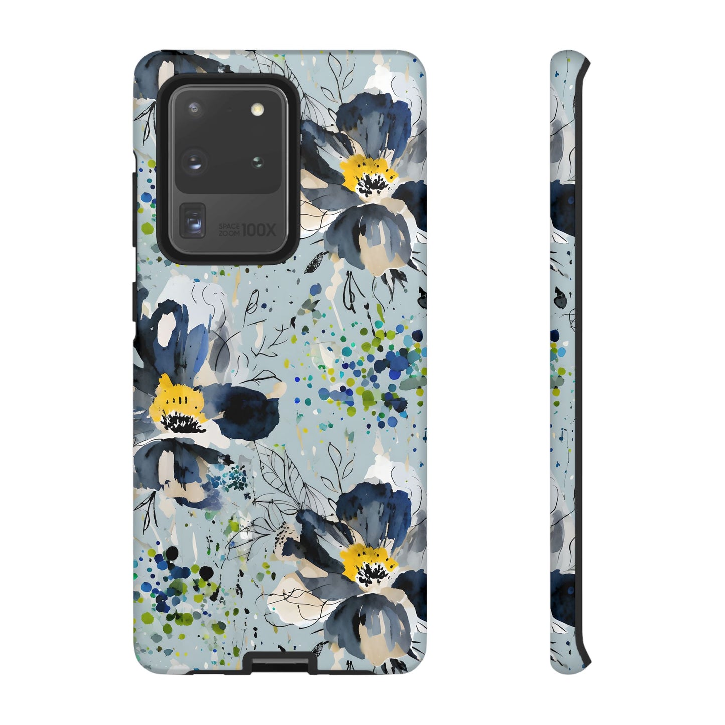 Blue Watercolor Floral Phone Case — Seamless Pastel Flower Protective Design Cover