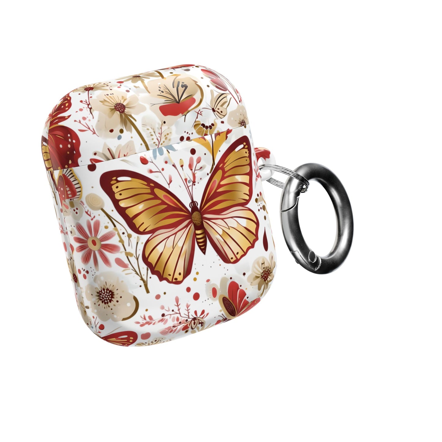 Gold & Red Butterfly Floral AirPod Case — Decorative Charging Case