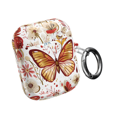 Gold & Red Butterfly Floral AirPod Case — Decorative Charging Case