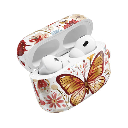 Gold & Red Butterfly Floral AirPod Case — Decorative Charging Case
