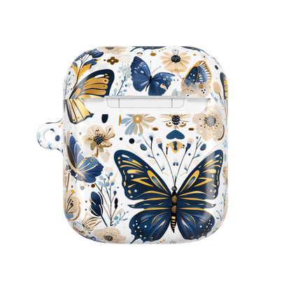 Gold & Navy Butterfly Floral AirPod Case — Decorative Charging Case