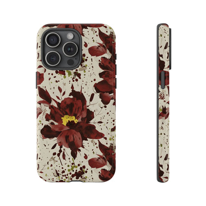 Royral Red Watercolor Floral Phone Case — Seamless Pastel Flower Protective Design Cover