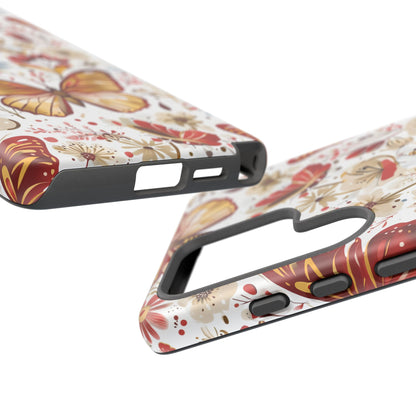 Red & Gold Butterfly Floral Phone Case - Seamless Pattern Design Cover