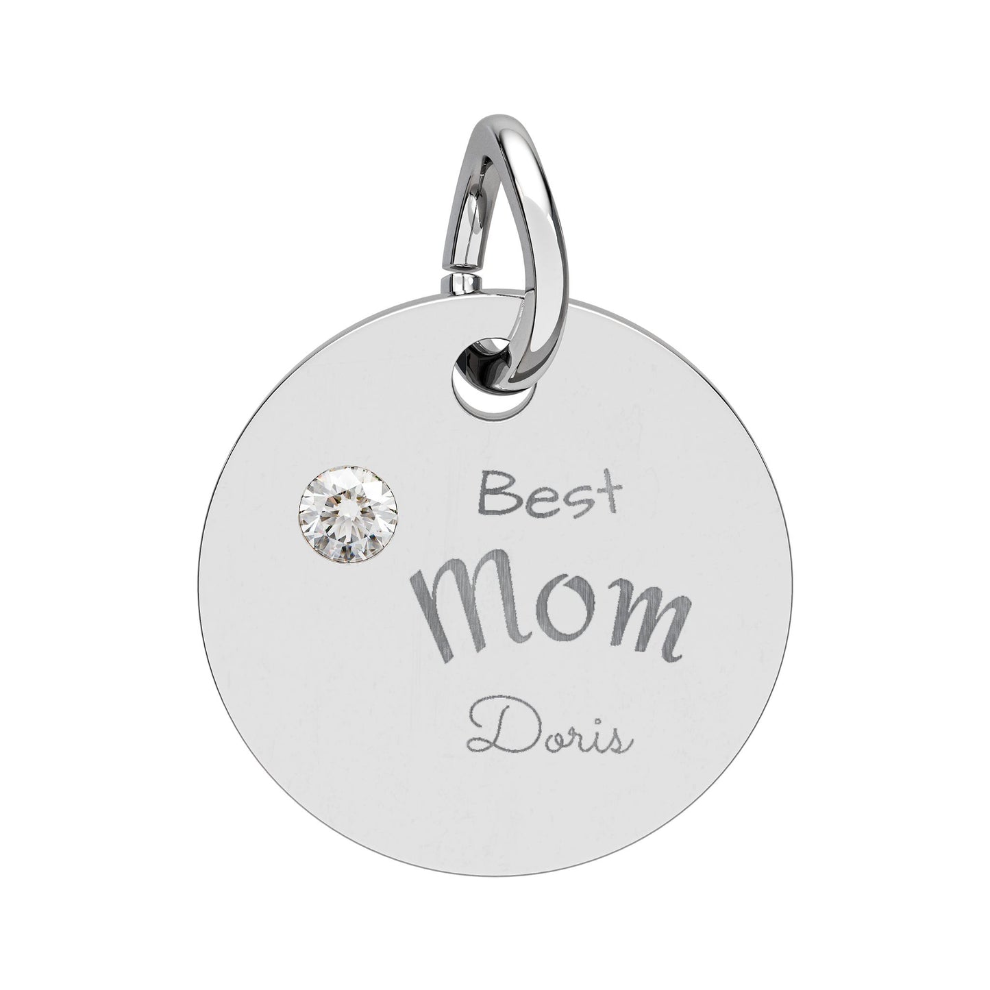 Custom Engravable Birthstone Circle Charm "Best Mom" Pendant