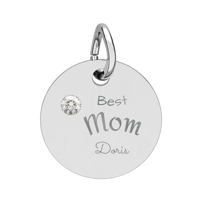 Custom Engravable Birthstone Circle Charm "Best Mom" Pendant