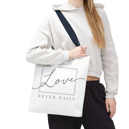 Love Never Fails Tote Bag