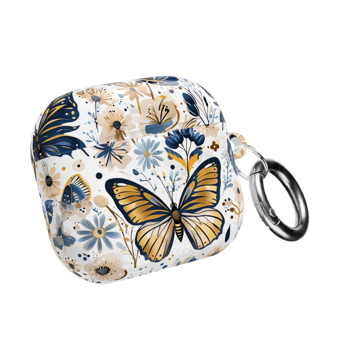 Gold & Navy Butterfly Floral AirPod Case — Decorative Charging Case