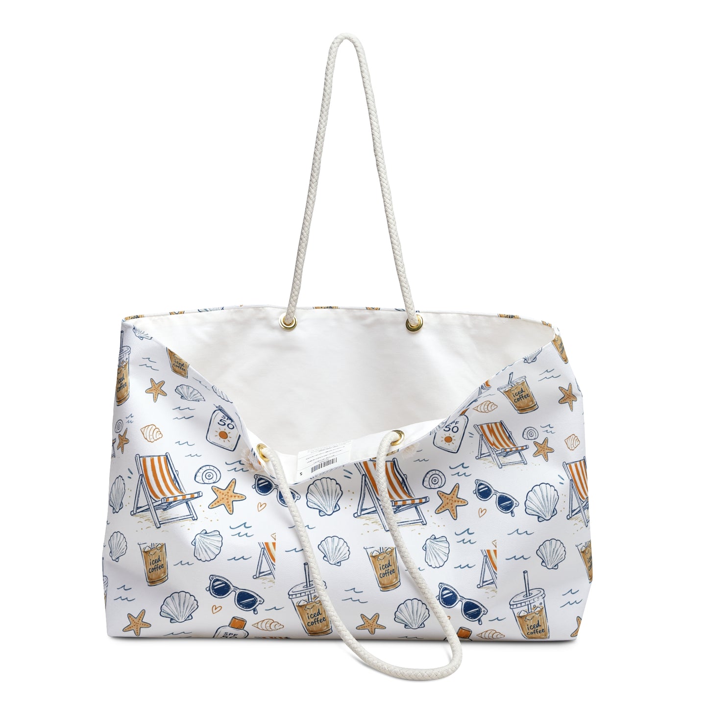 Beach Pattern Weekender Bag — Seashells, Sun Lotion & Chair Travel Tote