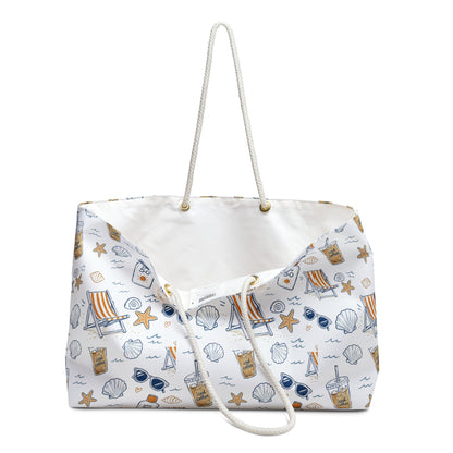 Beach Pattern Weekender Bag — Seashells, Sun Lotion & Chair Travel Tote