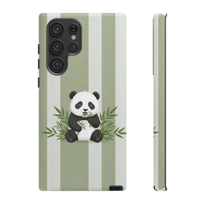 Panda cub Eating Bamboo leaves Phone Case – Olive green Striped Protective Design Cover