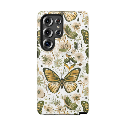 Olive Green & Gold Butterfly Floral Phone Case - Seamless Pattern Design Cover