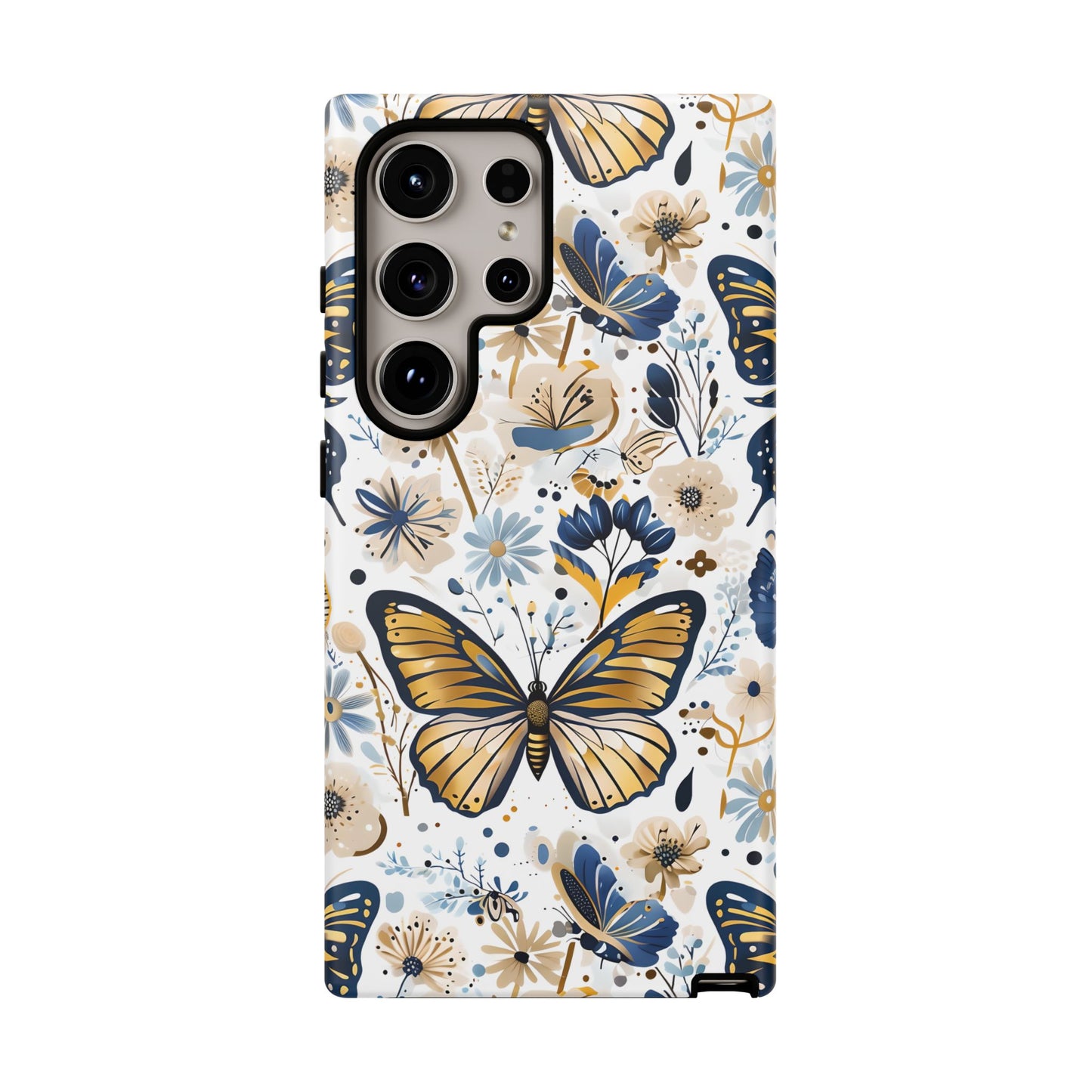 Navy & Gold Butterfly Floral Phone Case - Seamless Pattern Design Cover