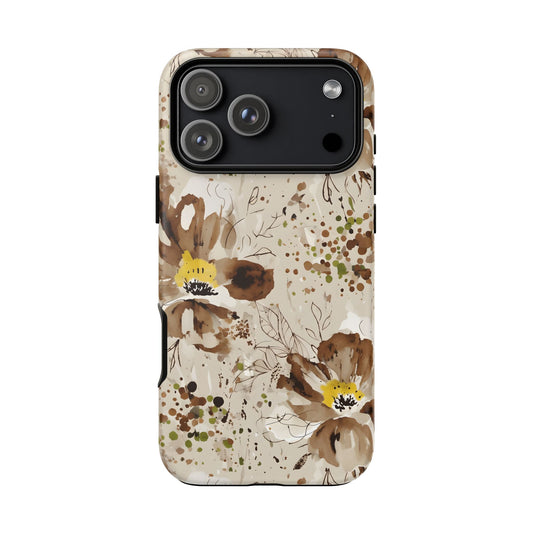 Brown Watercolor Floral Phone Case — Seamless Pastel Flower Protective Design Cover