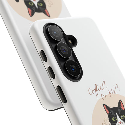 Cat Coffee Phone Case – "Coffee!? Or Me!?" Tuxedo Cat Protective Design Cover