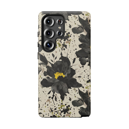 Black Watercolor Floral Phone Case — Seamless Pastel Flower Protective Design Cover