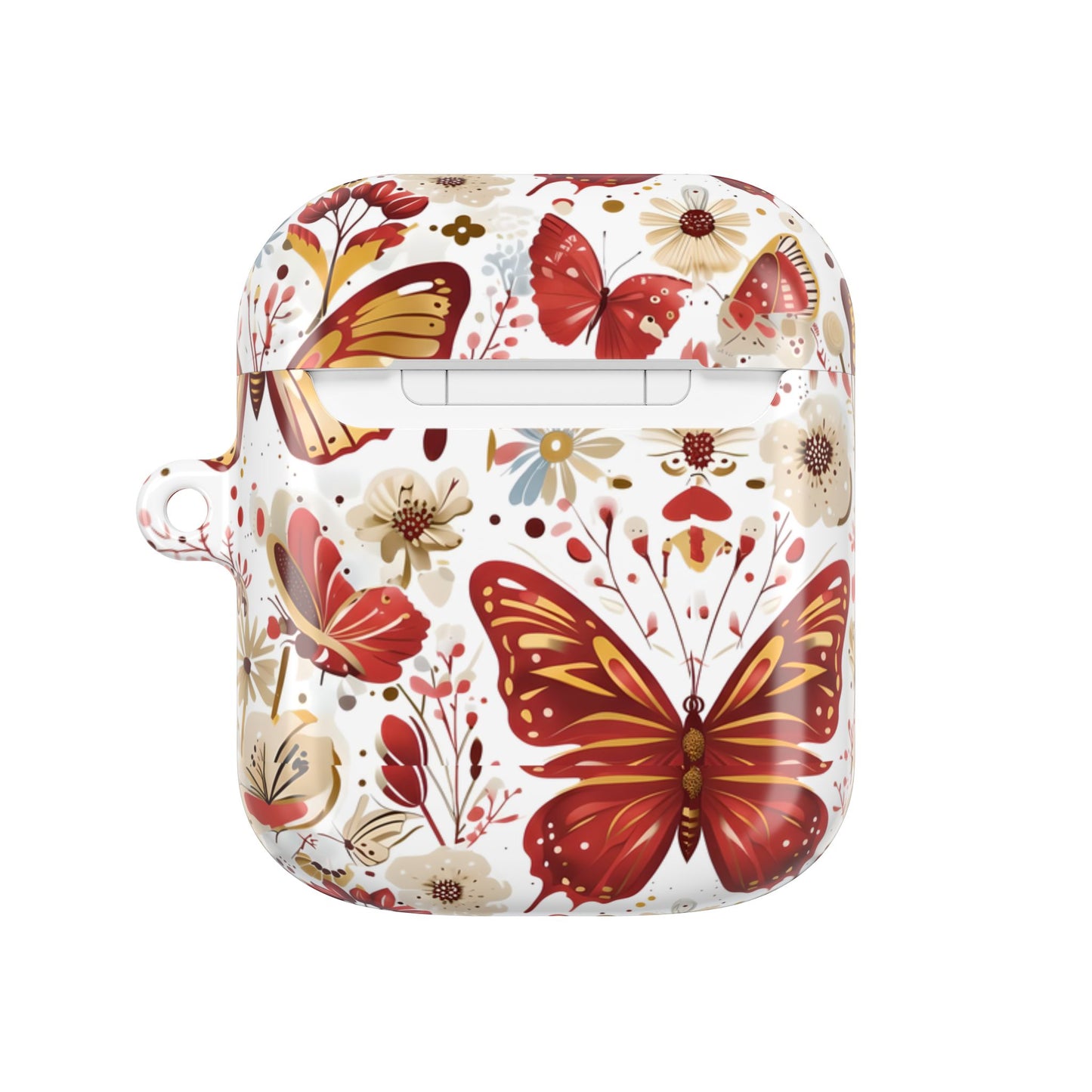 Gold & Red Butterfly Floral AirPod Case — Decorative Charging Case