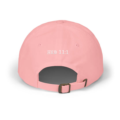 Faith Dad Cap — 'faith.' Front with Heb 11:1 Back Embroidered Baseball Hat