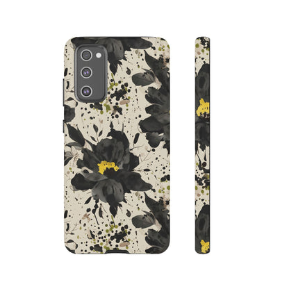 Black Watercolor Floral Phone Case — Seamless Pastel Flower Protective Design Cover