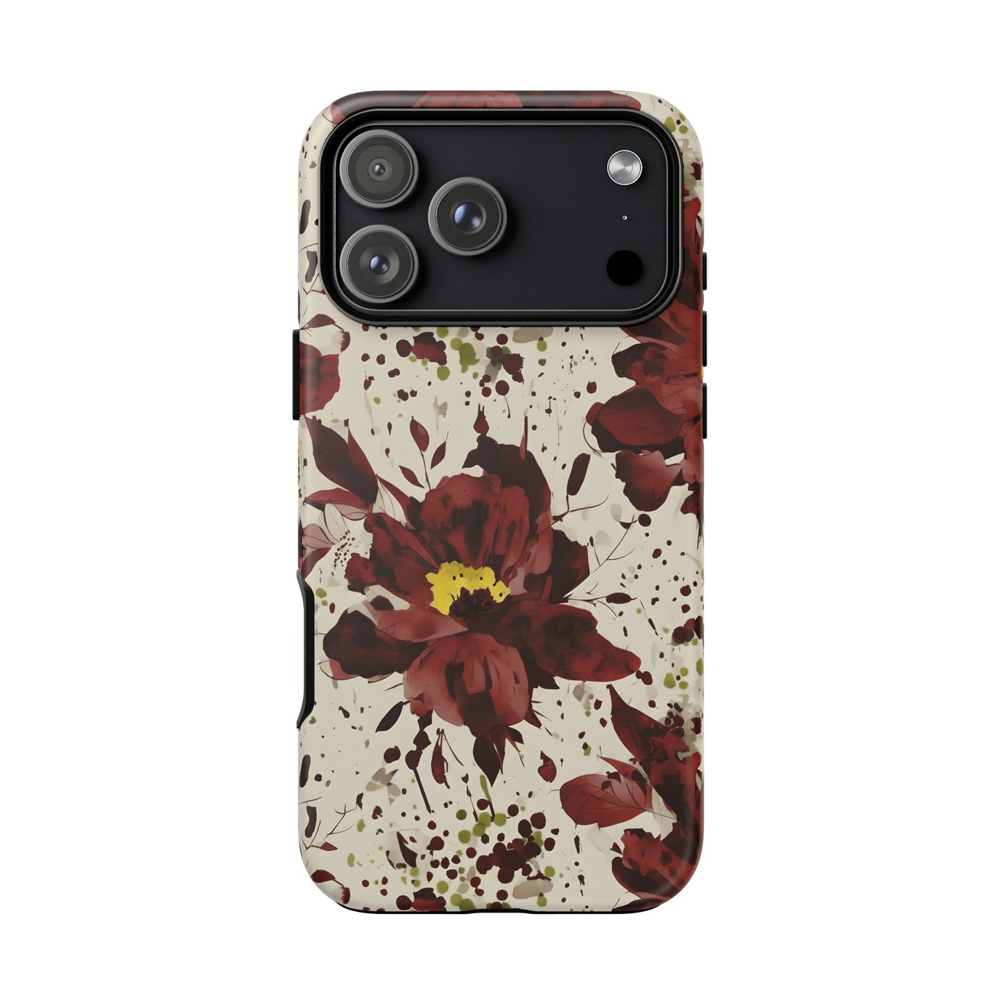 Royral Red Watercolor Floral Phone Case — Seamless Pastel Flower Protective Design Cover