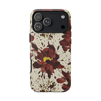 Royral Red Watercolor Floral Phone Case — Seamless Pastel Flower Protective Design Cover
