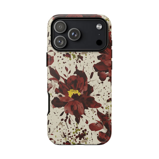 Royral Red Watercolor Floral Phone Case — Seamless Pastel Flower Protective Design Cover