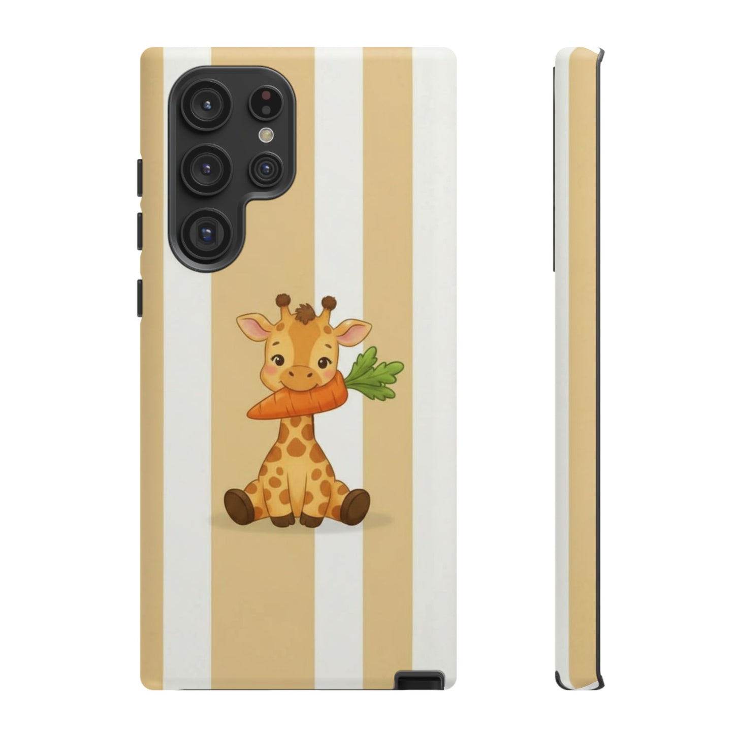 Baby Giraffe Eating Carrot Phone Case — Soft Yellow Striped Protective Design Cover