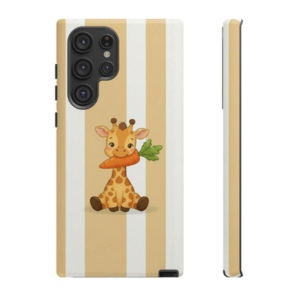 Baby Giraffe Eating Carrot Phone Case — Soft Yellow Striped Protective Design Cover