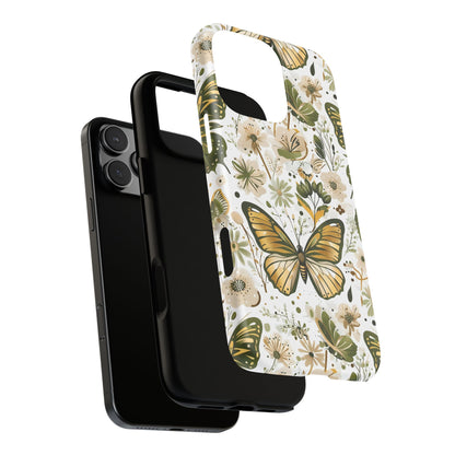 Olive Green & Gold Butterfly Floral Phone Case - Seamless Pattern Design Cover
