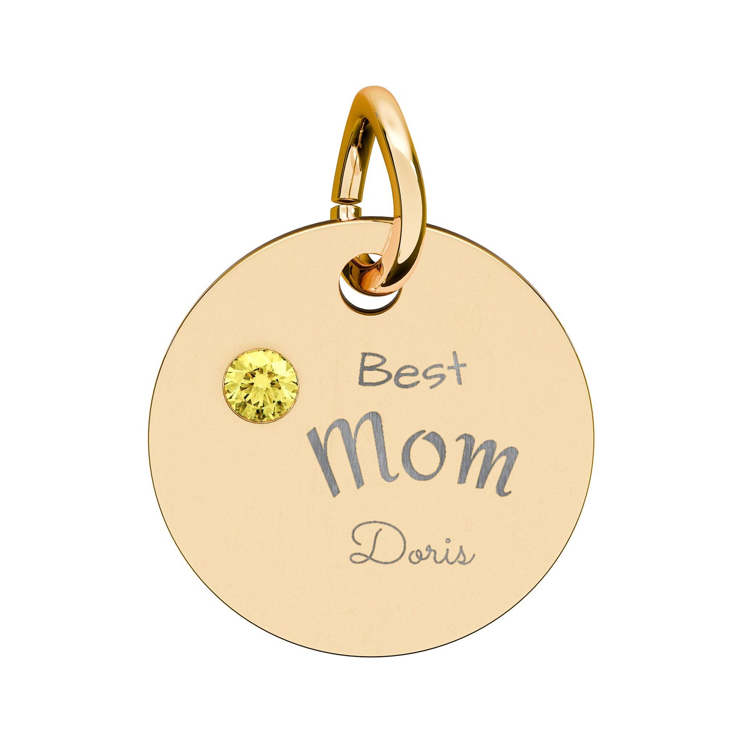 Custom Engravable Birthstone Circle Charm "Best Mom" Pendant