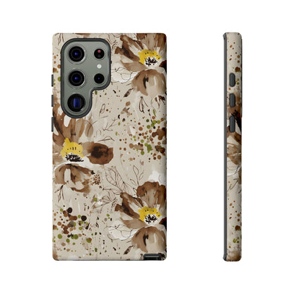 Brown Watercolor Floral Phone Case — Seamless Pastel Flower Protective Design Cover