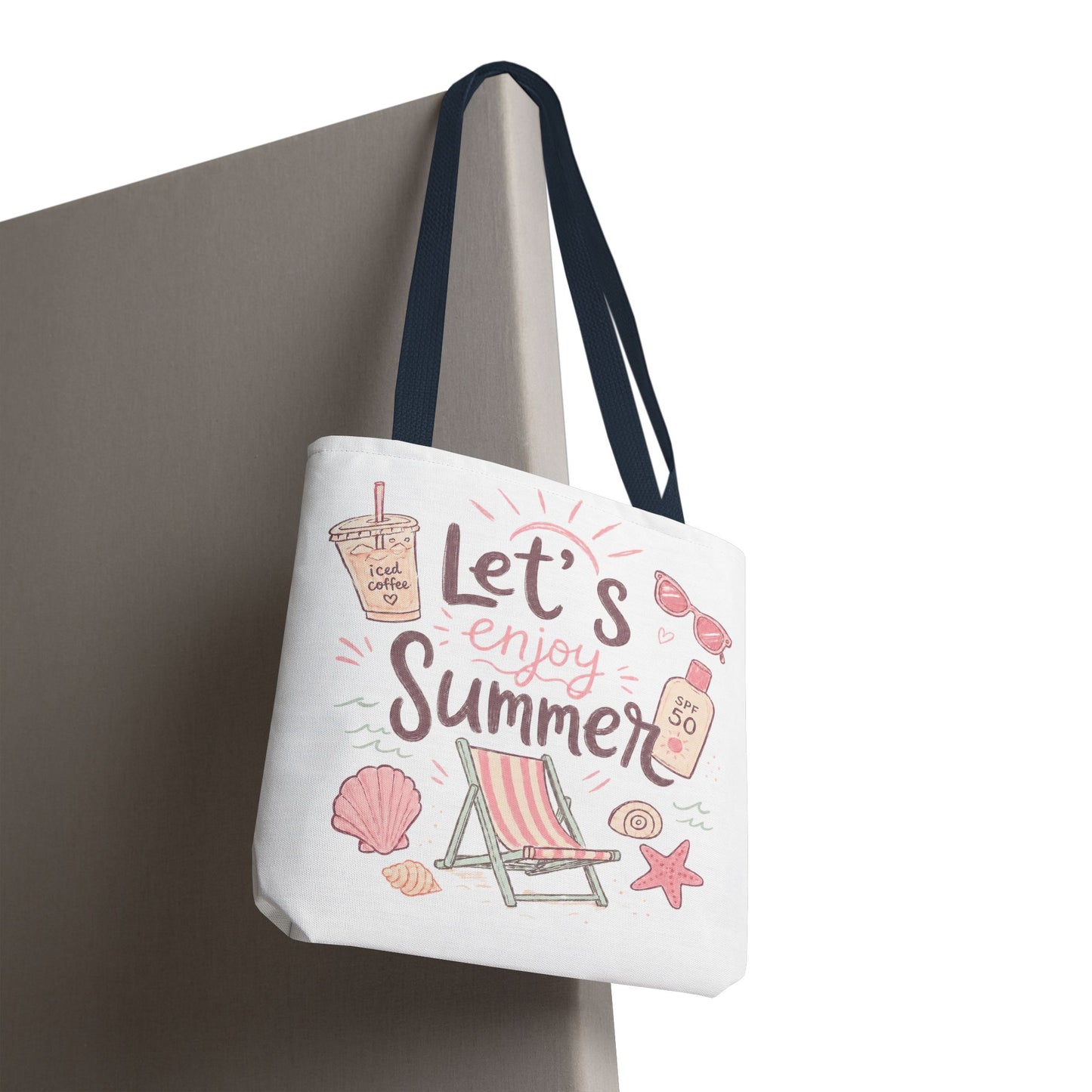 Let's Enjoy Summer Tote Bag — Beach Chair & Seashell Graphic