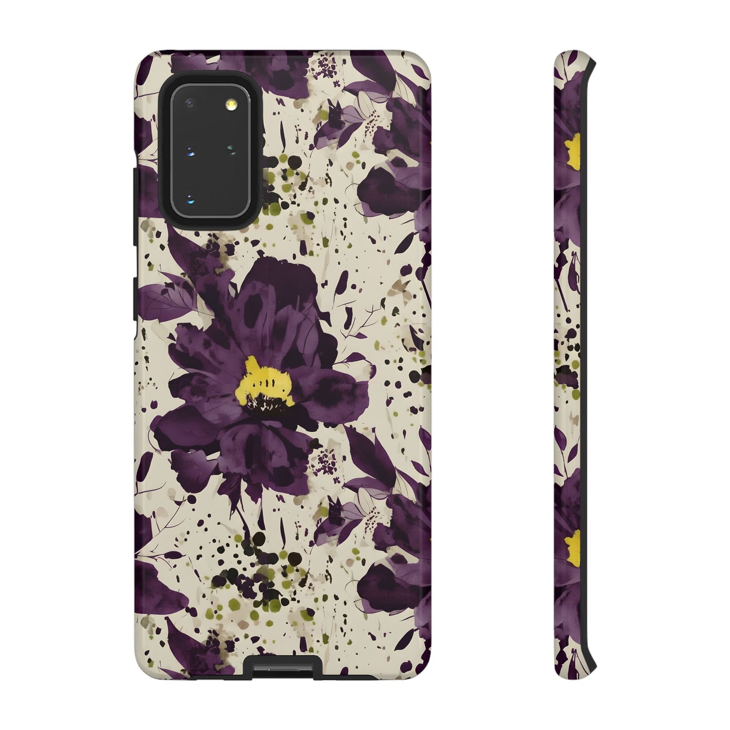 Royral Purple Watercolor Floral Phone Case — Seamless Pastel Flower Protective Design Cover