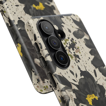 Black Watercolor Floral Phone Case — Seamless Pastel Flower Protective Design Cover