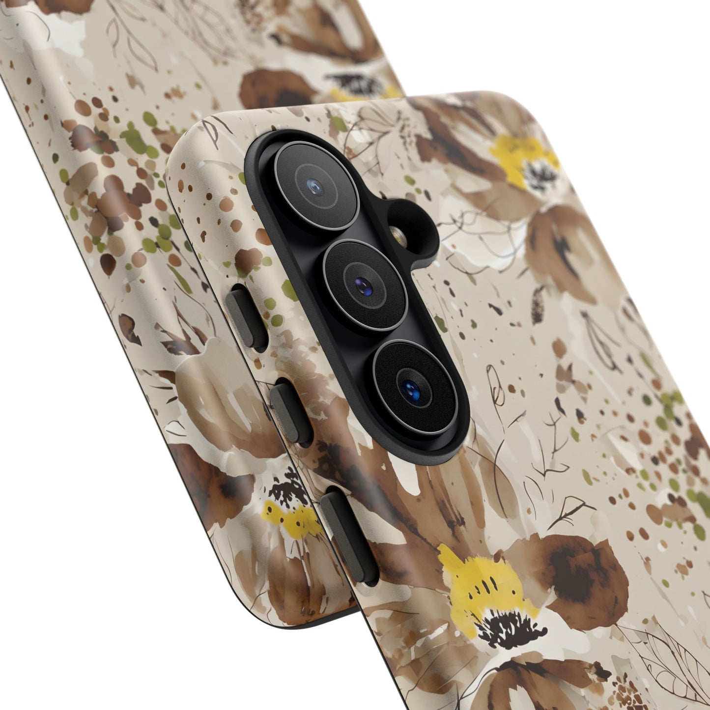 Brown Watercolor Floral Phone Case — Seamless Pastel Flower Protective Design Cover