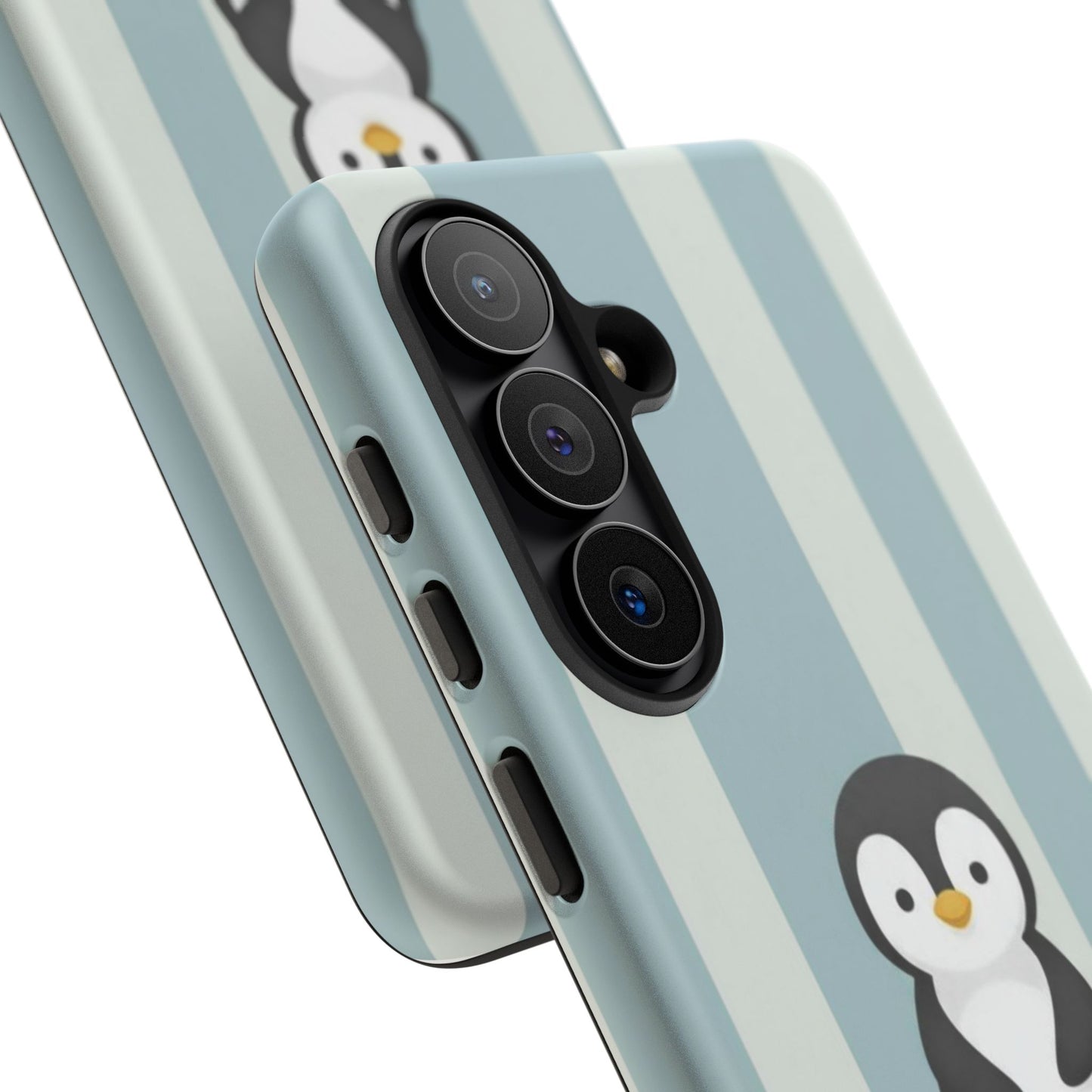 Baby Penguin Sitting Phone Case —  Blue Striped Protective Design Cover