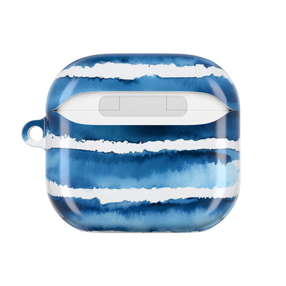 Blue Watercolor Stripe AirPod Case — Coastal Wave Protective Cover