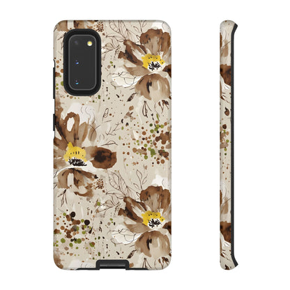 Brown Watercolor Floral Phone Case — Seamless Pastel Flower Protective Design Cover