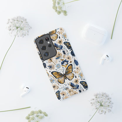 Navy & Gold Butterfly Floral Phone Case - Seamless Pattern Design Cover