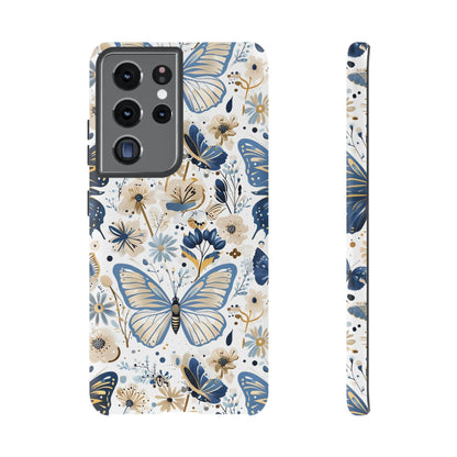 Blue & Gold Butterfly Floral Phone Case - Seamless Pattern Design Cover