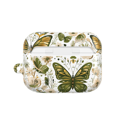 Olive Green Butterfly Floral AirPod Case — Decorative Charging Case