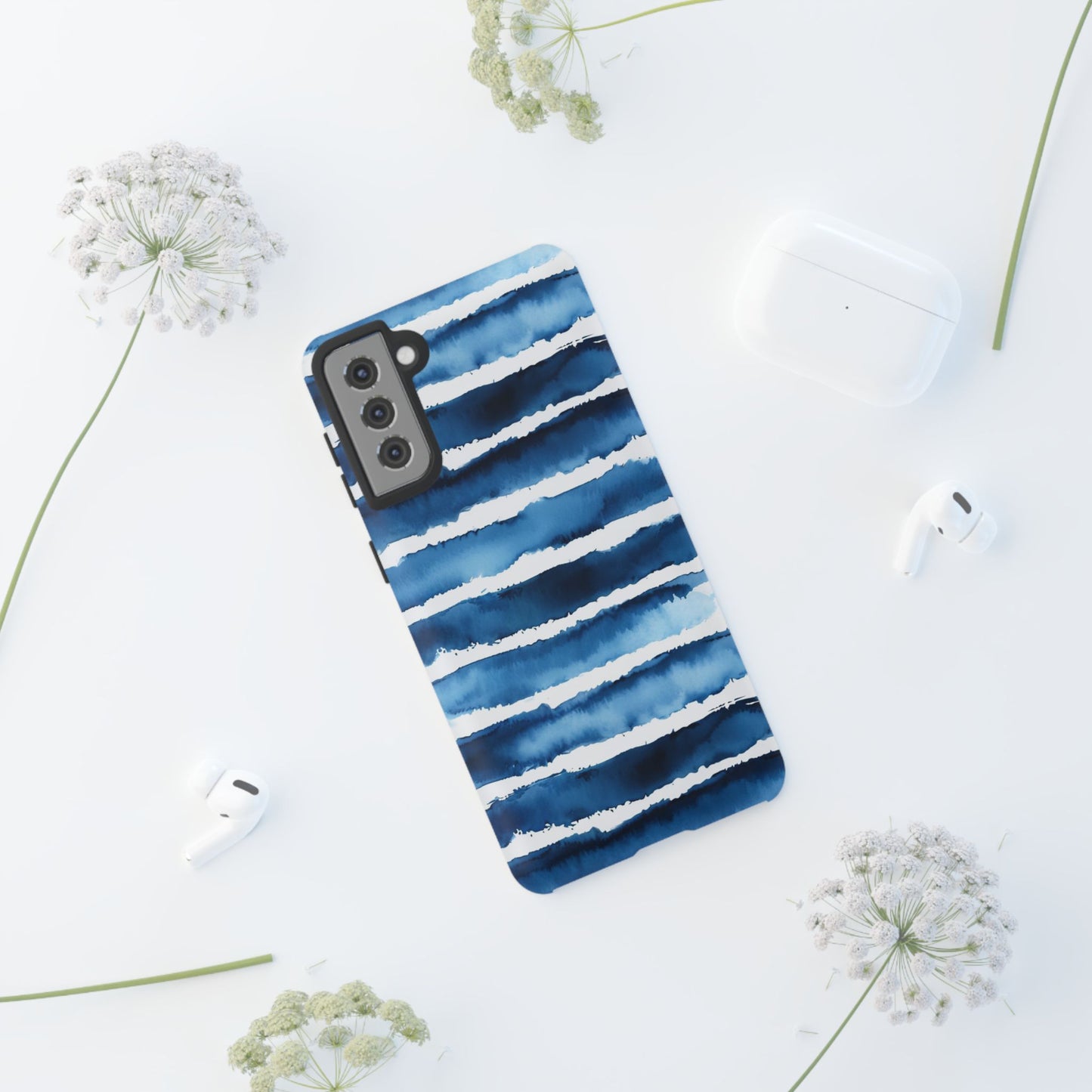 Blue & White Watercolor Stripe Tough Case