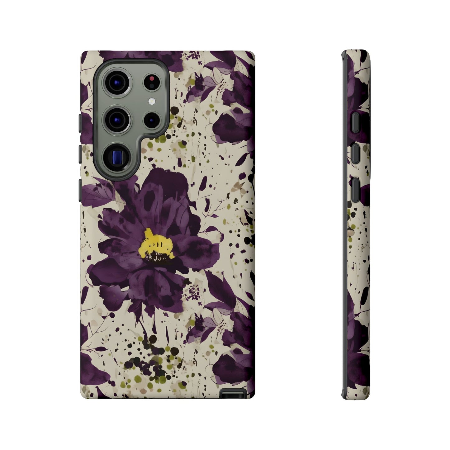 Royral Purple Watercolor Floral Phone Case — Seamless Pastel Flower Protective Design Cover