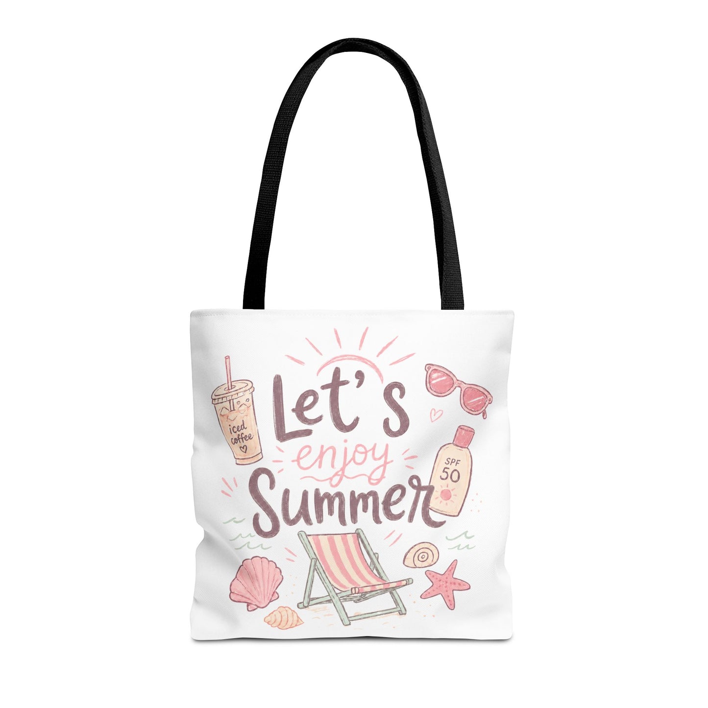 Let's Enjoy Summer Tote Bag — Beach Chair & Seashell Graphic