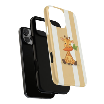 Baby Giraffe Eating Carrot Phone Case — Soft Yellow Striped Protective Design Cover