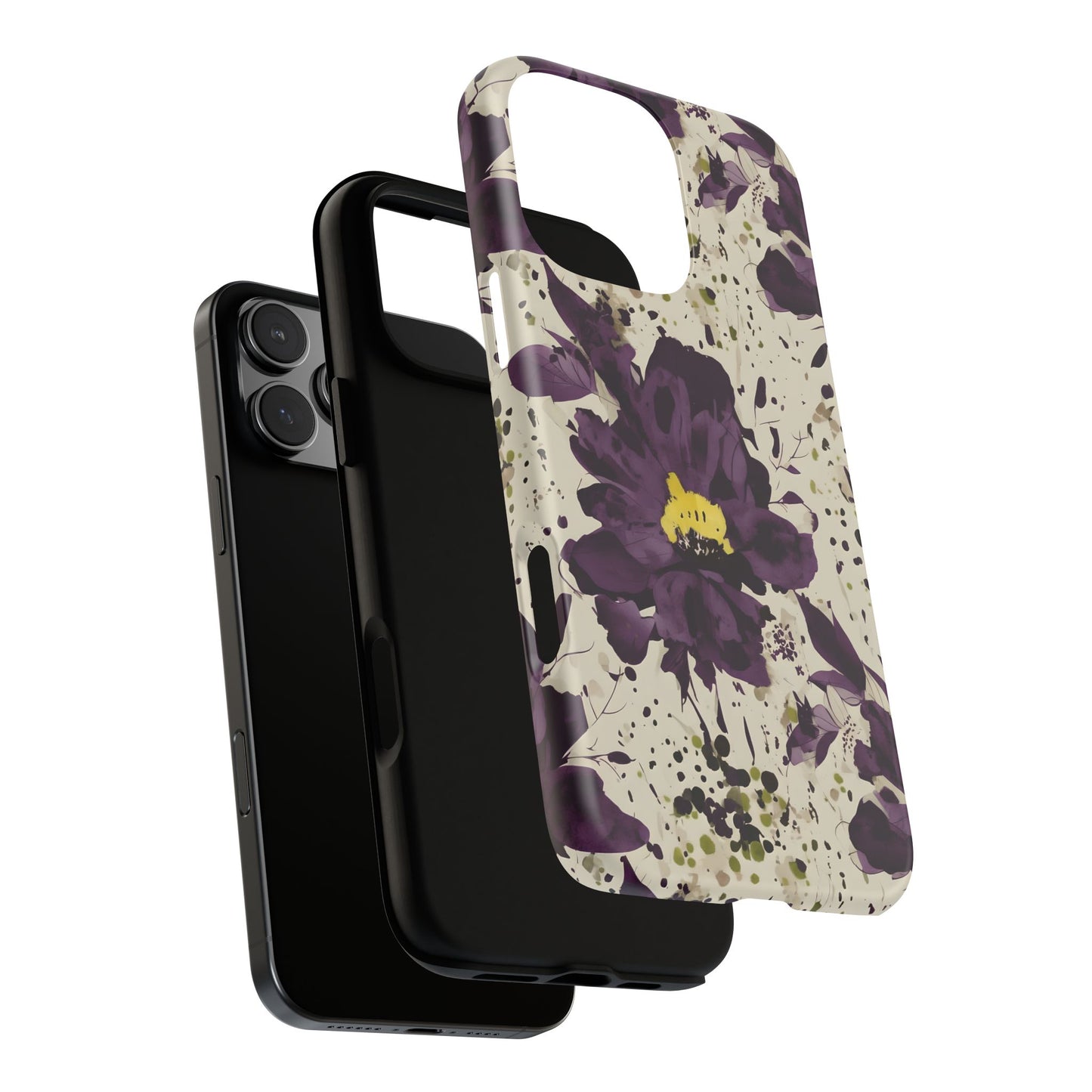 Royral Purple Watercolor Floral Phone Case — Seamless Pastel Flower Protective Design Cover