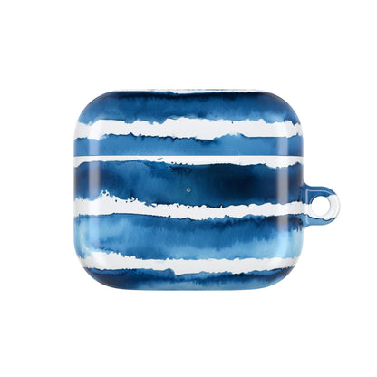 Blue Watercolor Stripe AirPod Case — Coastal Wave Protective Cover