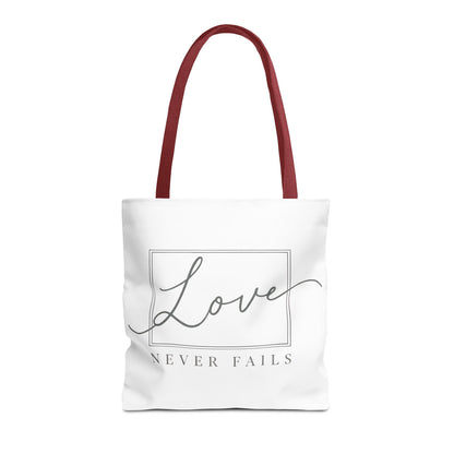 Love Never Fails Tote Bag