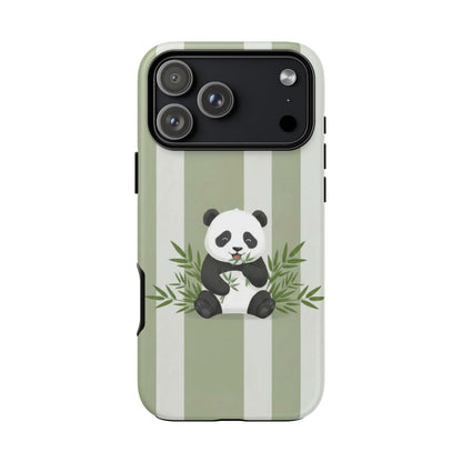 Panda cub Eating Bamboo leaves Phone Case – Olive green Striped Protective Design Cover